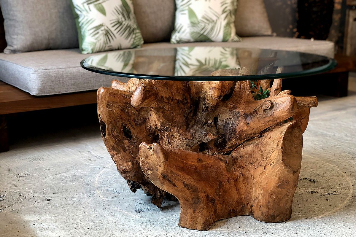 ぽん】kaja 古木ルーツテーブル（Φ80）(ホワイトカラー) ぽん】kaja