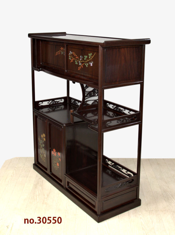 ギャラリー 飾棚: 紫檀 蒔絵入り 上2枚戸 高さ108cm 唐木指物 no.30550