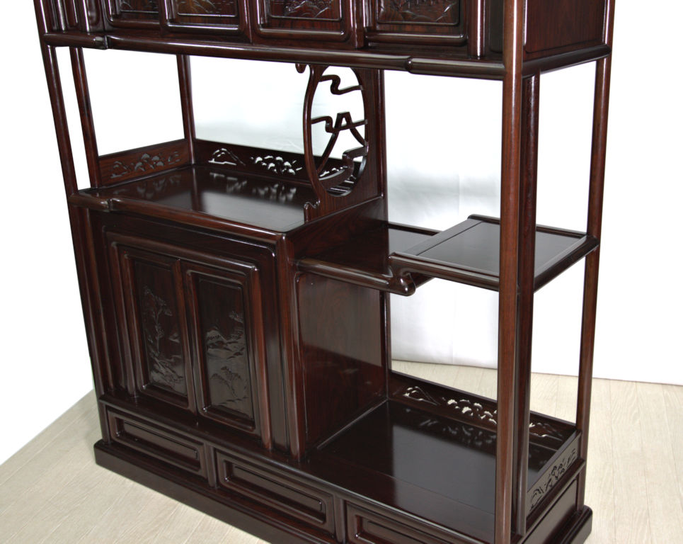 飾り棚: 紫檀 6枚戸彫入り 3.6尺棚 no.8624 (これから仕上品) / 唐木