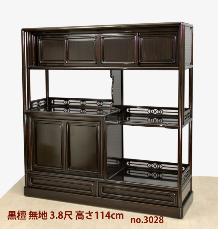 飾り棚 :黒檀 隅丸 6枚戸 3.8尺棚 no.3028 / 唐木家具OSAKA