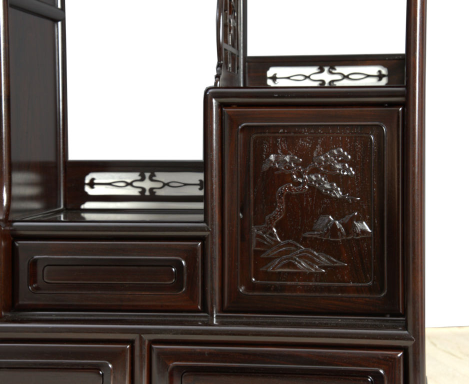 飾り棚: 紫檀 7枚戸 彫り入り 3.8尺棚 no.8627 / 唐木家具OSAKA