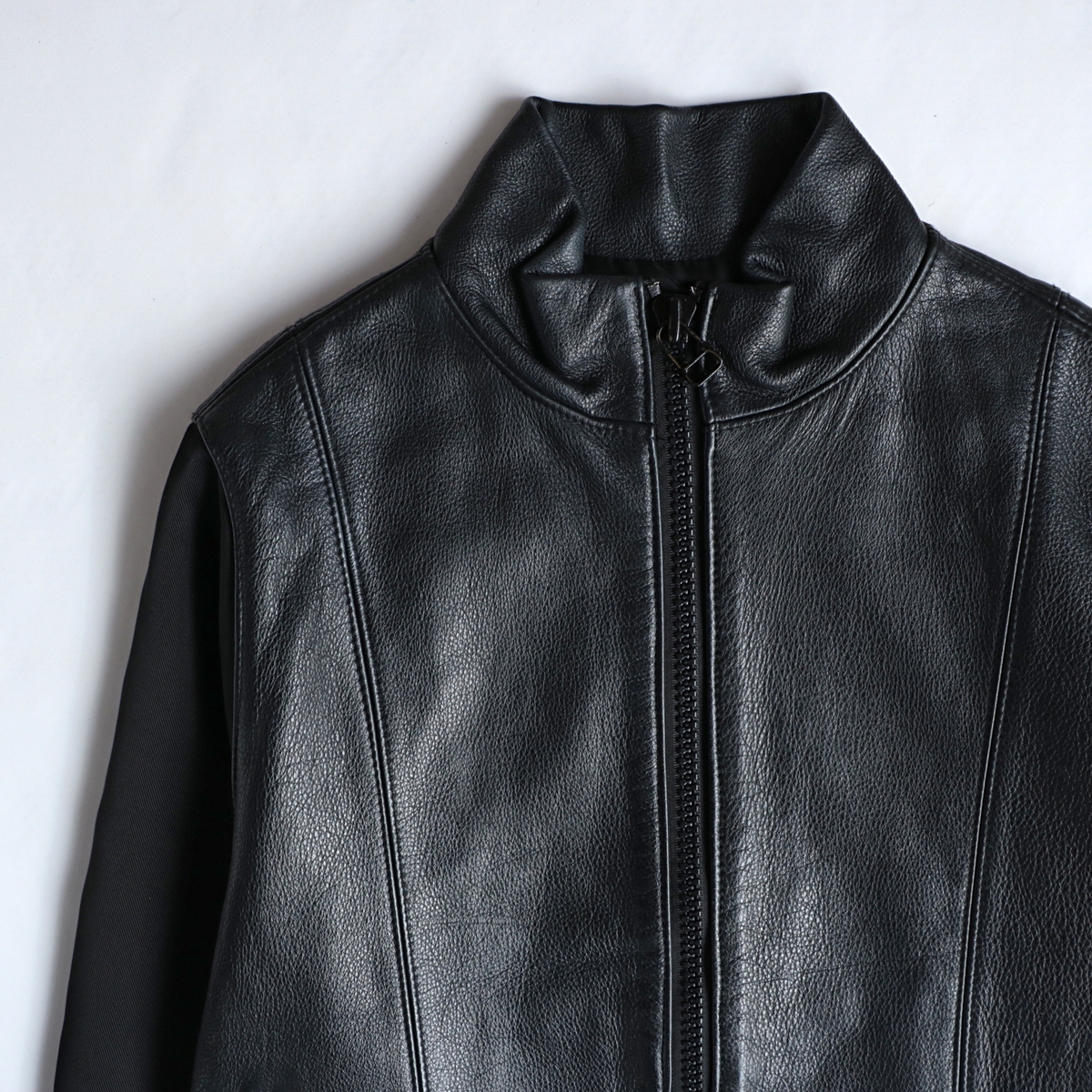 aenoc ハイネック ジップアップ レザー シングル ジャケット used 古着