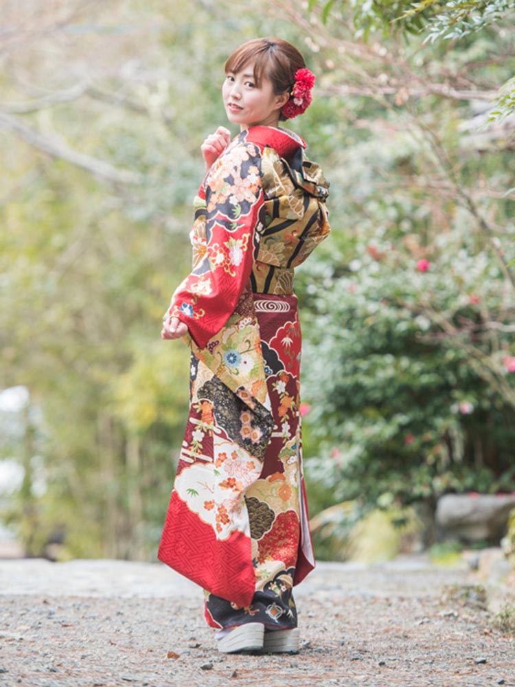 ☆れもんざめ様☆【京都きもの友禅】振袖赤＋着物帯 赤の振袖｜成人式