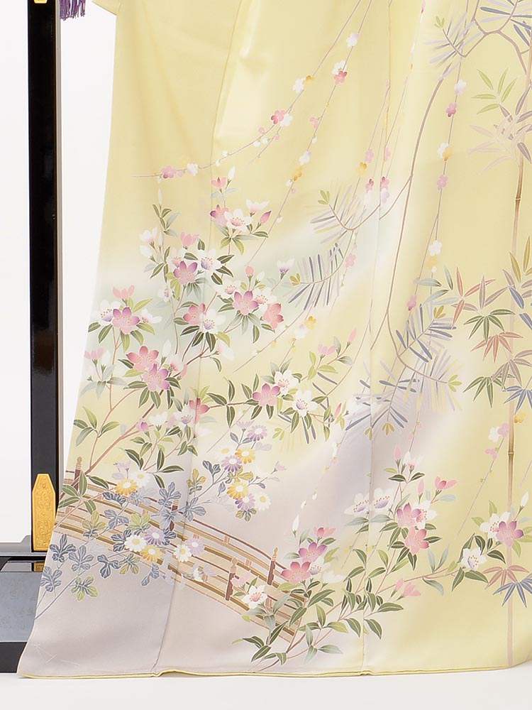 高級訪問着レンタル】h-69 京加賀友禅 黄色 LOサイズ 桜｜KIMONO-PRO