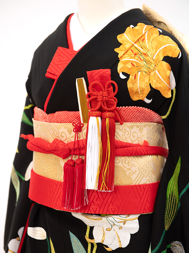 振袖 刺繍 牡丹 桜花 菊花 花吹雪 成人式 晴れの日 着物 075a p