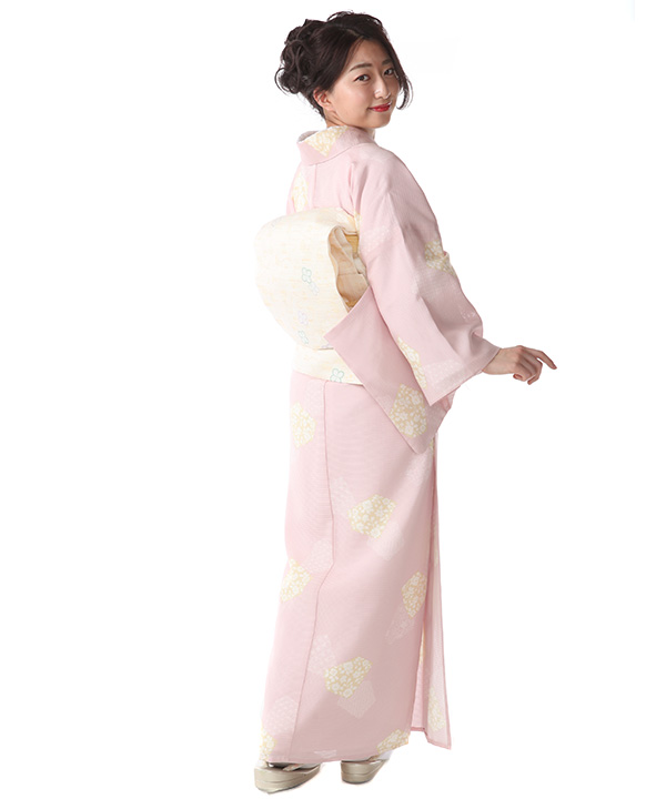 絽 付下小紋レンタル（夏用）｜ピンク色紙｜H0218｜M｜宅配着物