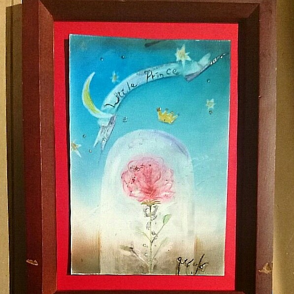 バラと少女 パステル画