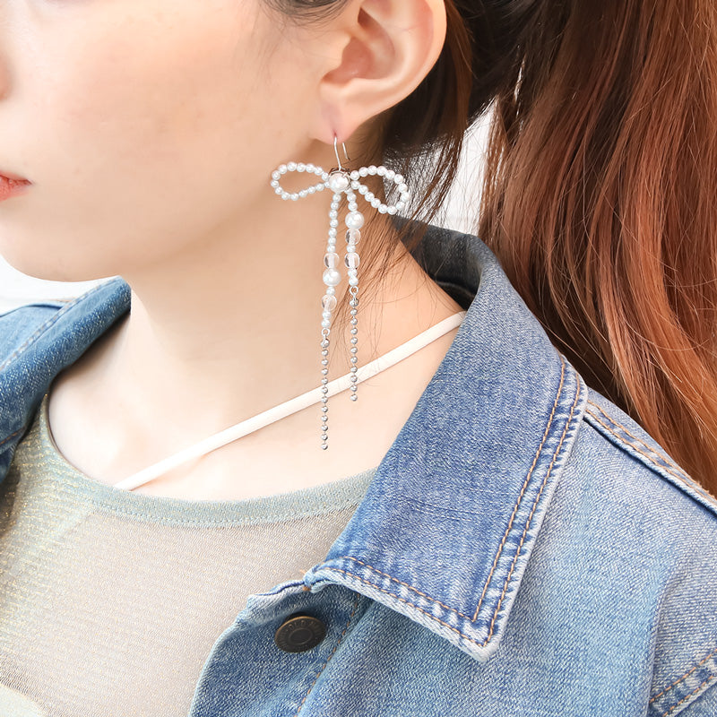 レシピNo.KR0977 貴和クリスタルのパールリボンピアス – 貴和製作所