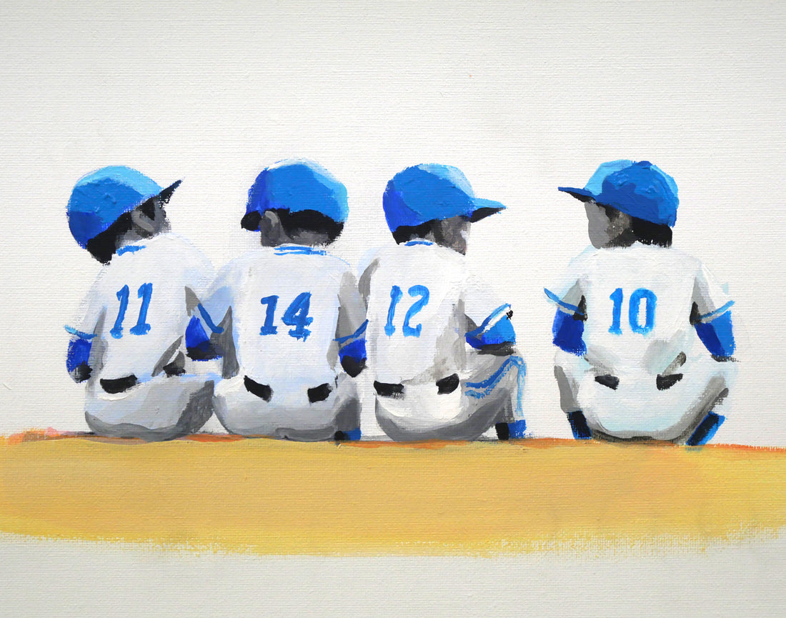 真作 希少油彩画】出番のないベンチ（代打-17） 超人気作家「櫻井幸雄