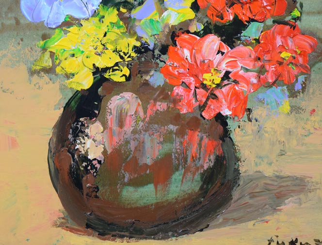 小川博「赤富士」日本画色紙 〇一水会会員 元新世紀会員 文部大臣賞