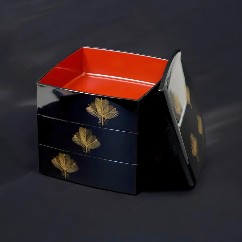 越前 若松沈金6.0重箱 黒内朱 – 漆器 高翆