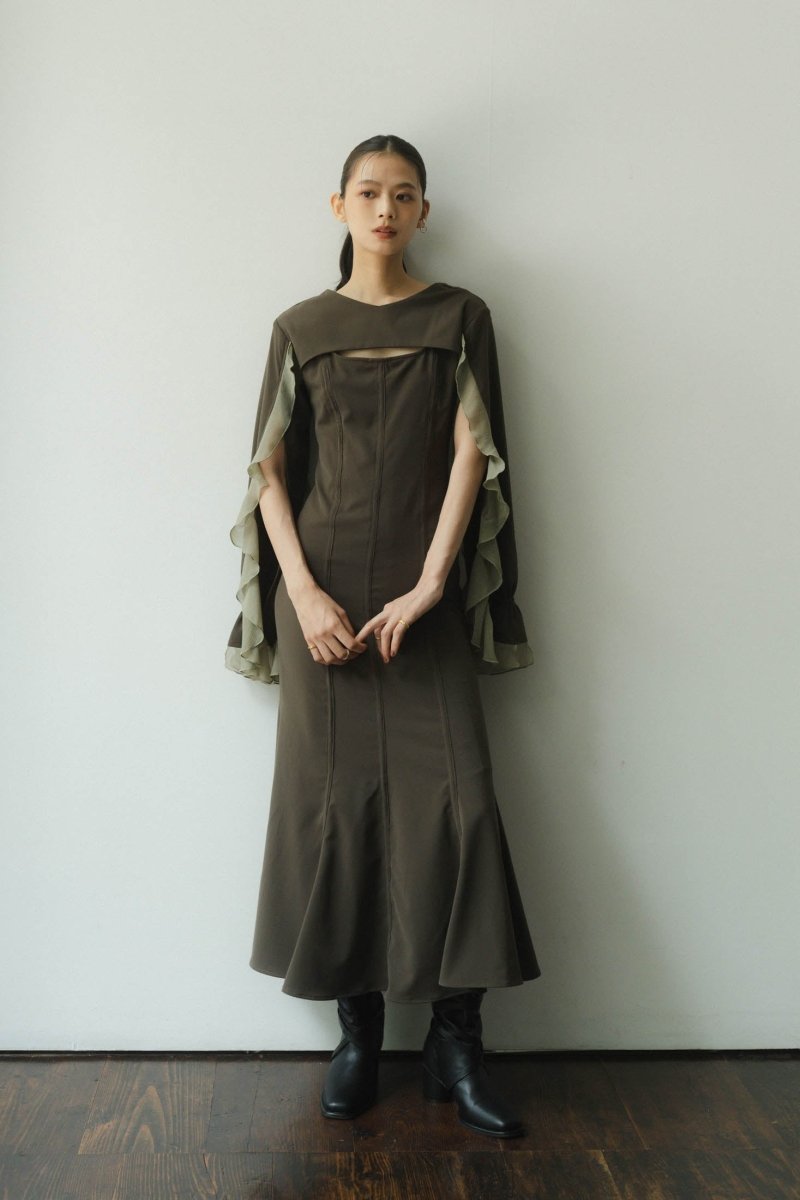 frill sleeves one piece/khaki | KNUTH MARF
