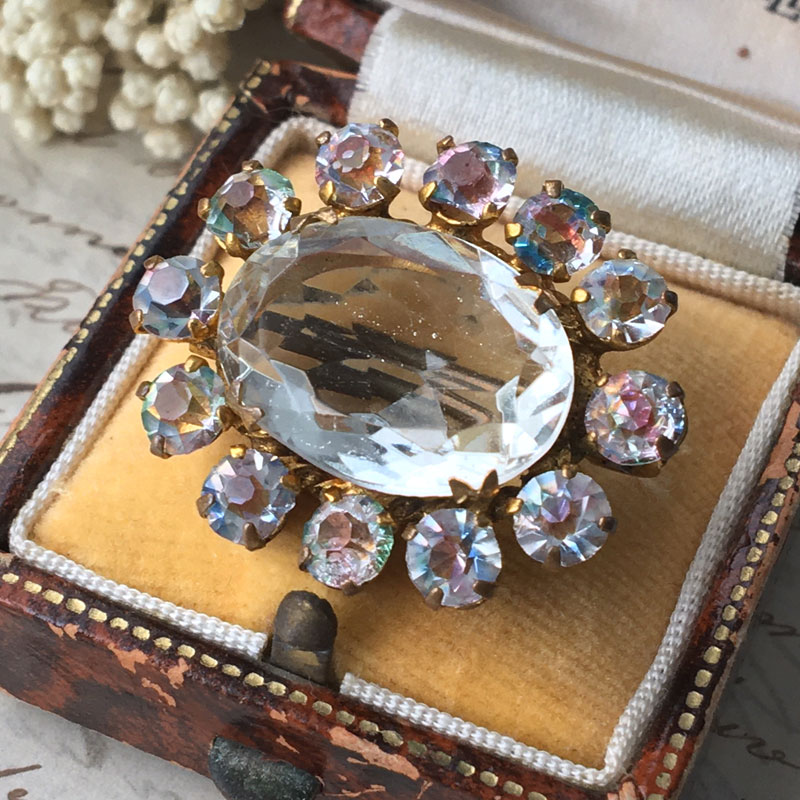 アイリスガラスとクリアガラスのブローチ - アンティーク k-nuts