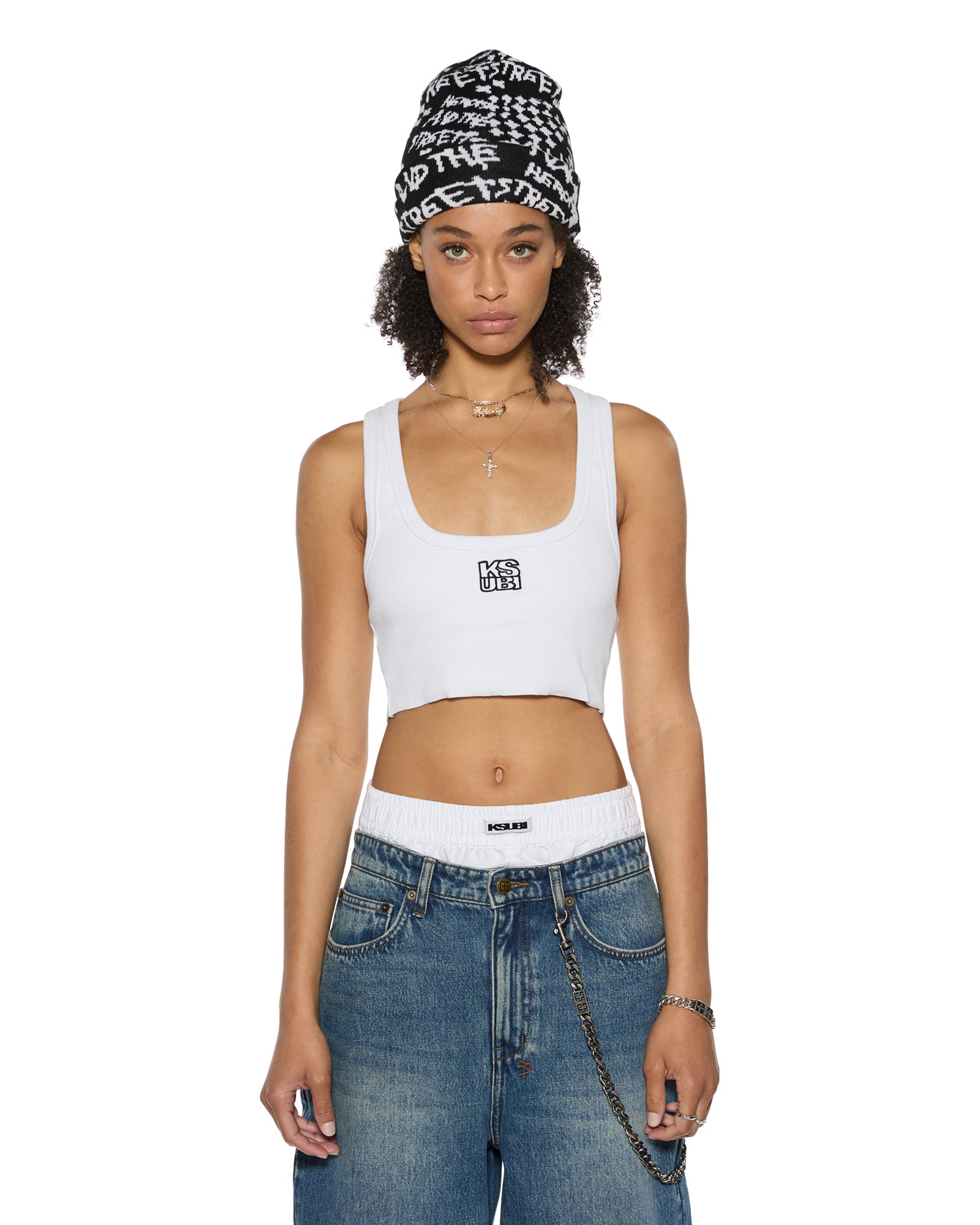 Womens Stacked Origin Crop White Fashion Tops | Ksubi ++