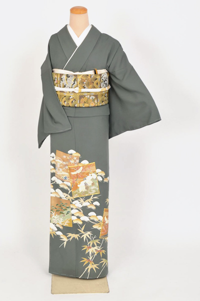 色留袖（雪持笹に鶴・吉祥文様）｜着物レンタルあき (来店着付け無料