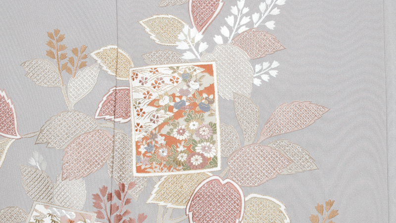 訪問着(桜ねず色・スワトウ刺繍)｜着物レンタルあき (来店着付け無料