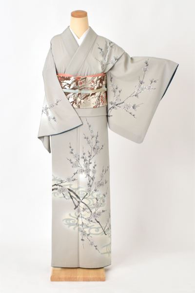訪問着[鼠色・梅]｜着物レンタルあき (来店着付け無料・全国配送無料)
