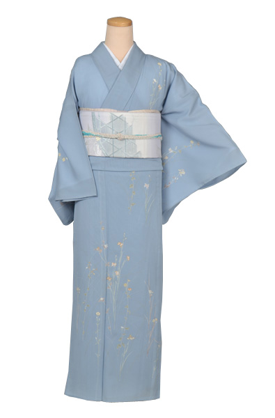 絽訪問着(水色・花)｜着物レンタルあき (来店着付け無料・全国配送無料)