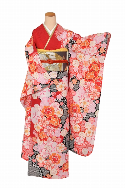 赤 桜の花柄 振袖 Sサイズ 振袖 レンタル フルセット 赤 レッド 柄