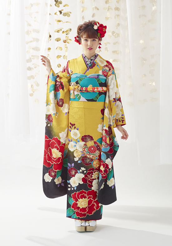 振袖 フルセット 身丈160 黄色 花 furisode 上品 粋 かわいい 振袖