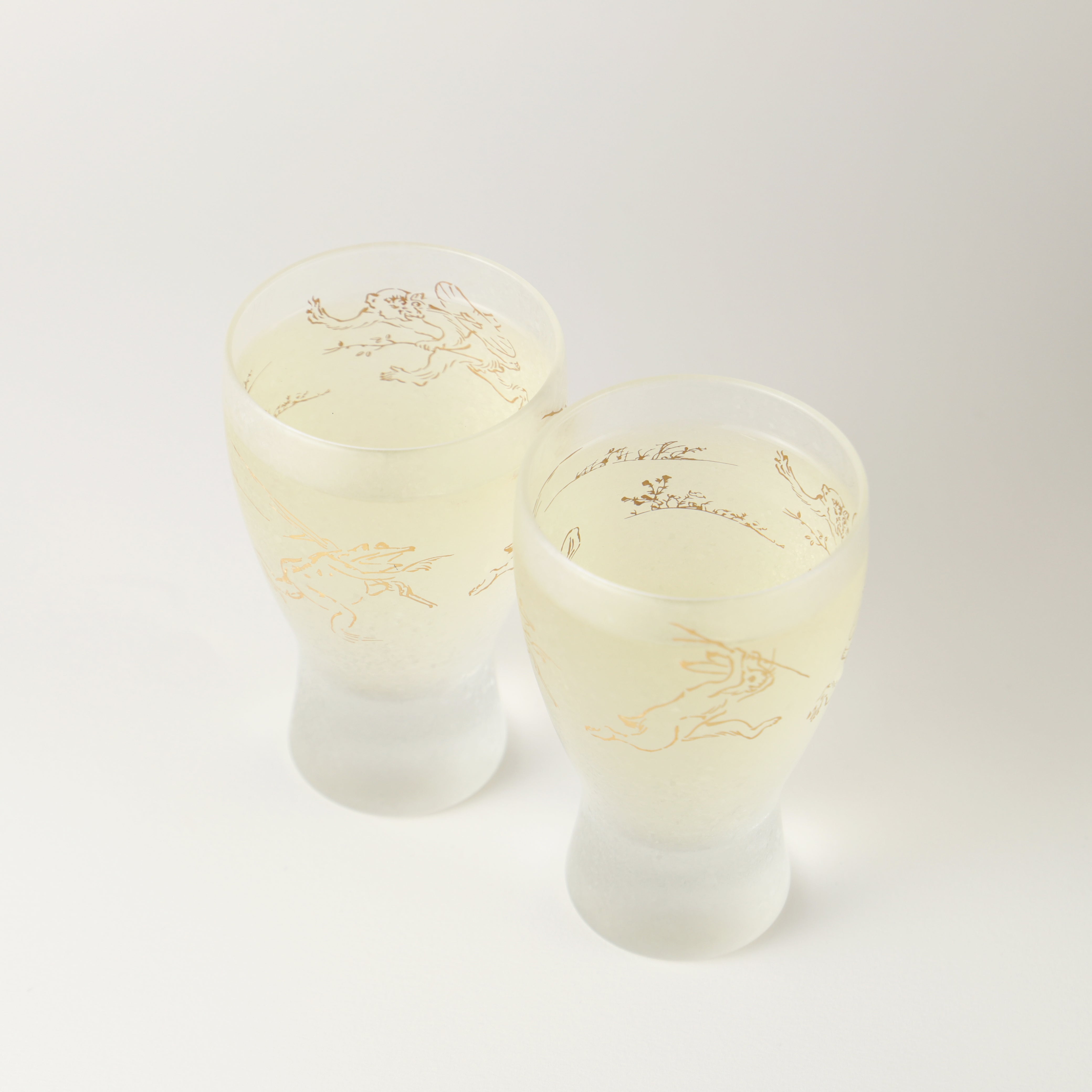鳥獣戯画の絵柄があしらわれた日本酒グラス / ペアセット | の酒器