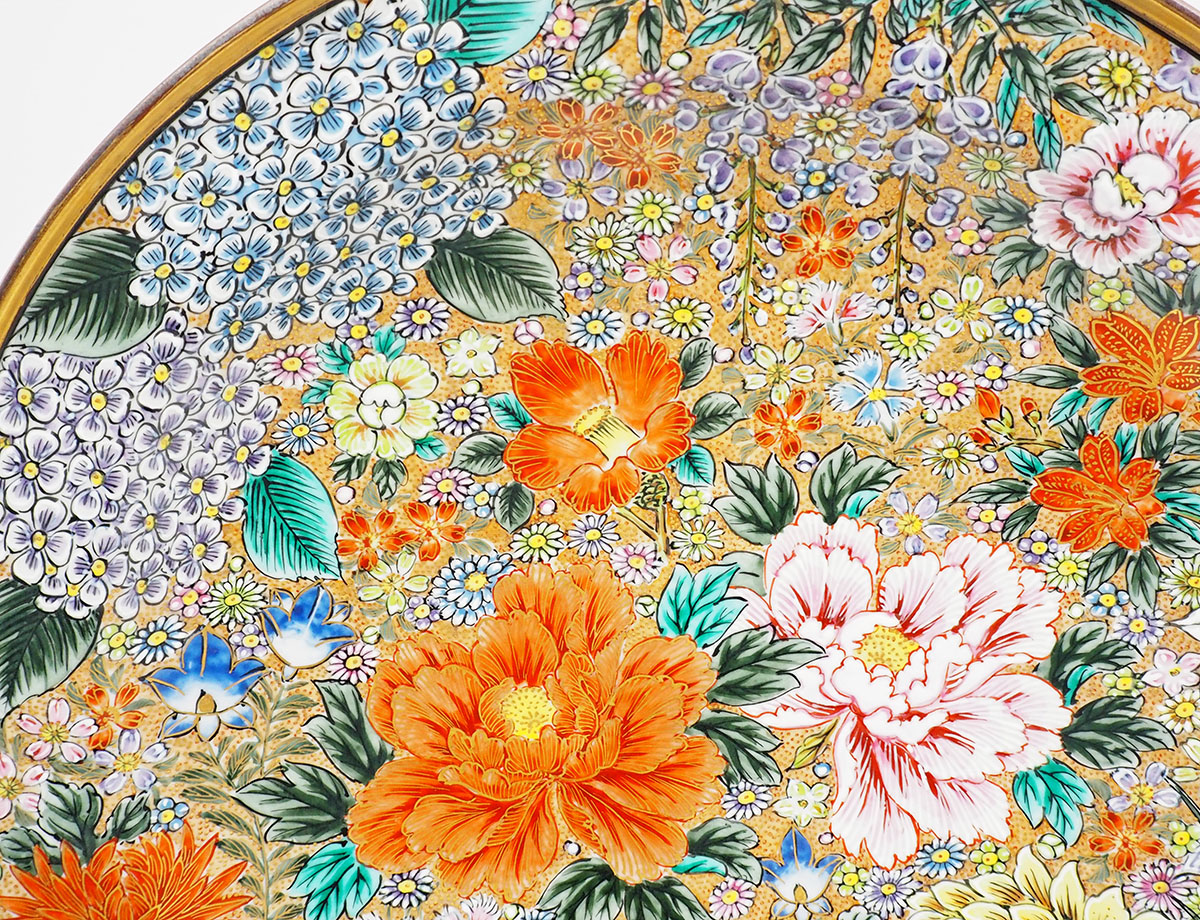 九谷焼香炉こぼし花詰鏑木九谷鏑木蔓草文魚文明治九谷1客