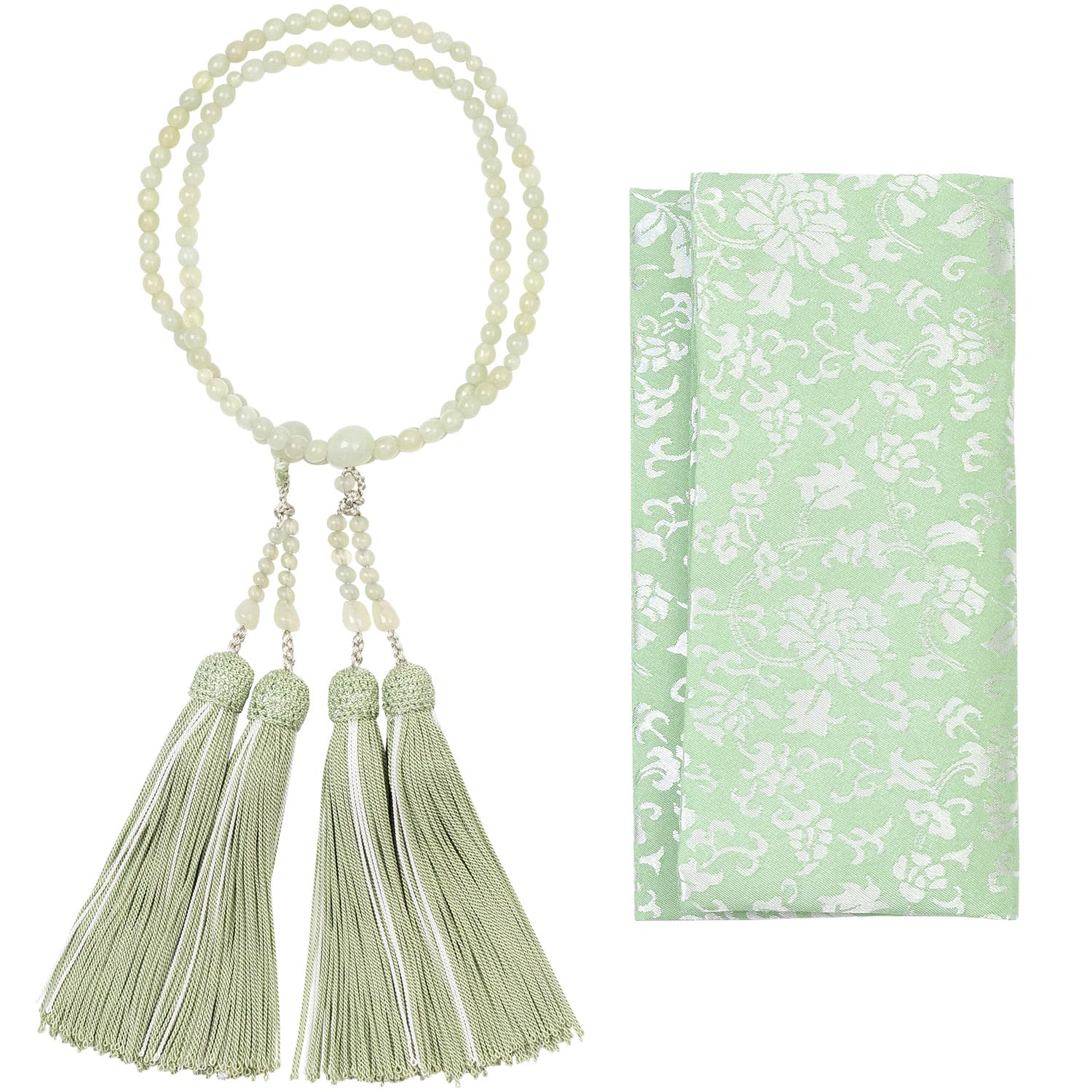 喜芳工房] 数珠 & 数珠袋 セット グリーン 緑 / 京念珠 じゅず 念珠