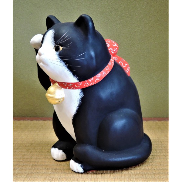 招き猫 陶器 置物 20センチ 羽織袴 商売繁盛 良縁 招き猫 陶器 置物 20