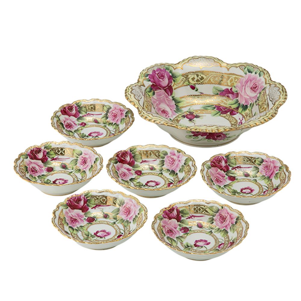 1点限り】オールドノリタケ 金エッチング 黒地白エナメル 花文 楕円