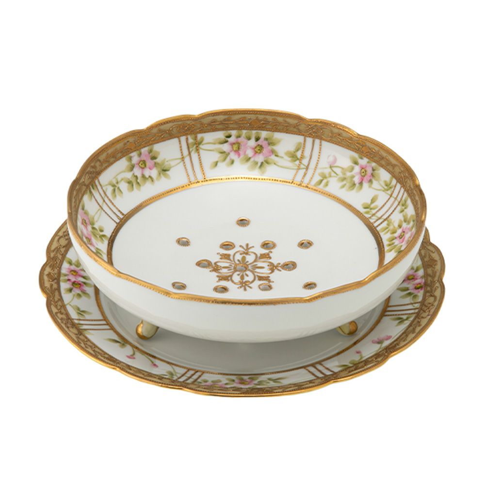 1点限り】オールドノリタケ 金盛り コバルトジュール 薔薇文両手付