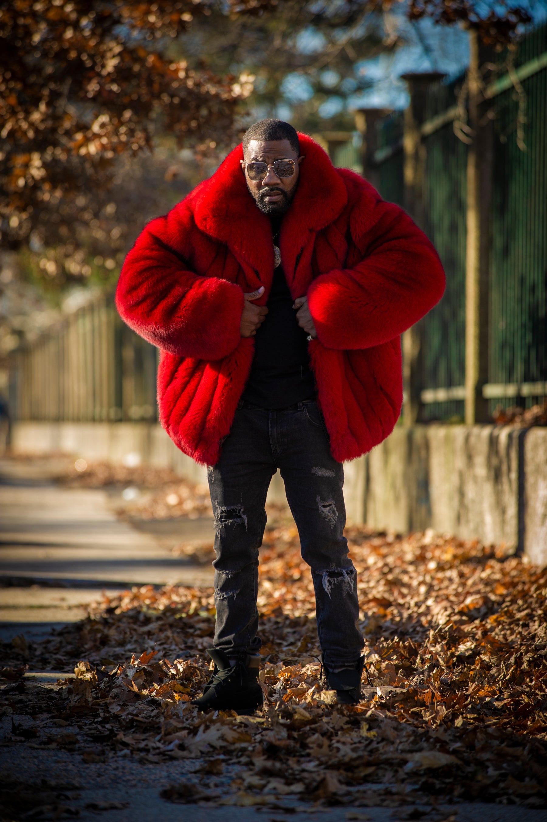 Men's Crystal Fox Fur Bomber Jacket [Red] – LeatherKloset