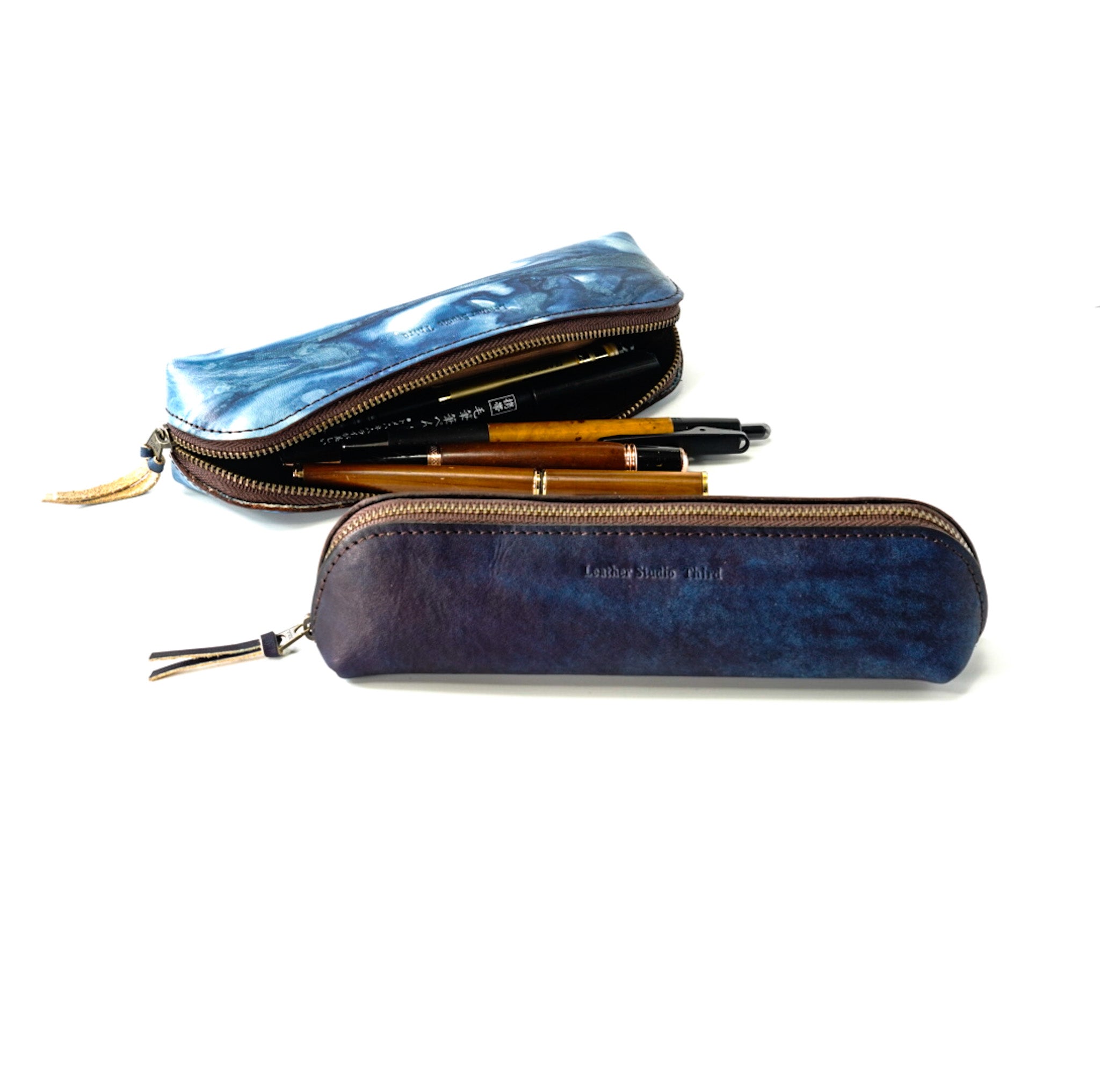 ペンケース 本革 天然藍染の福山レザー ｜ ノンブル – T h i r d