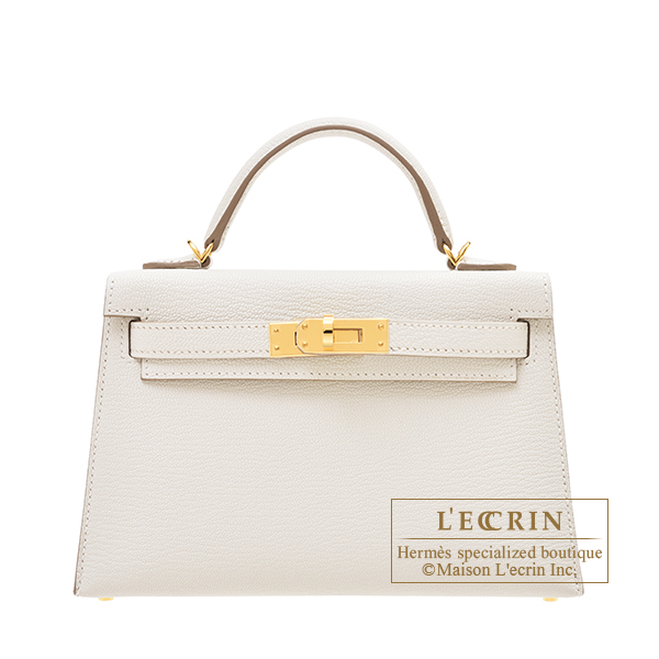 Hermes Kelly bag mini Sellier Mushroom Chevre myzore goatskin Gold