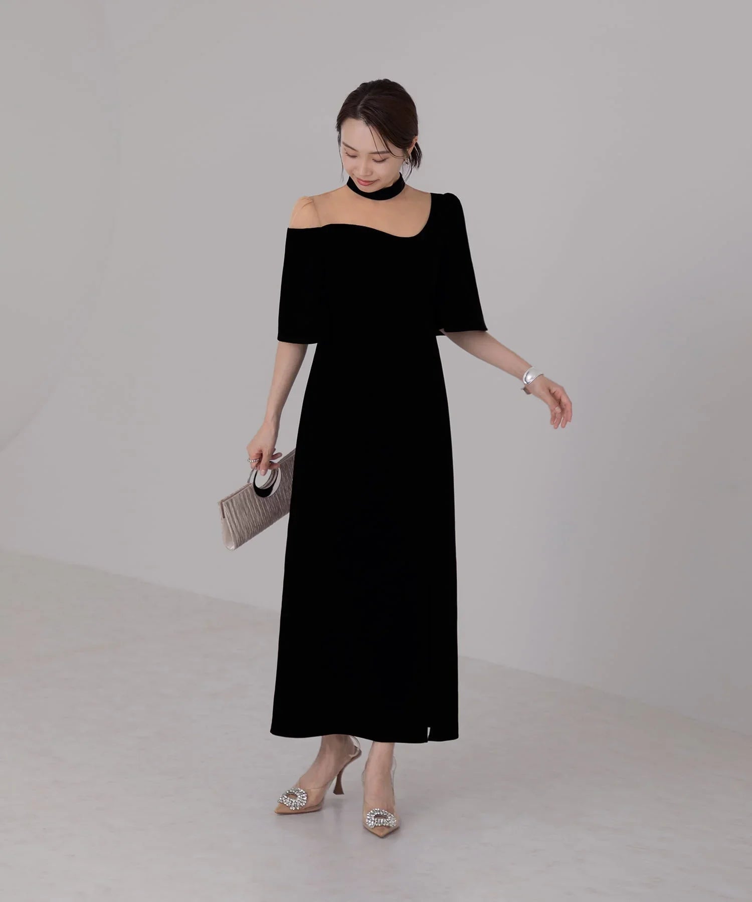 当日発送】シアースパンコールベロアIラインワンピース結婚式ドレス