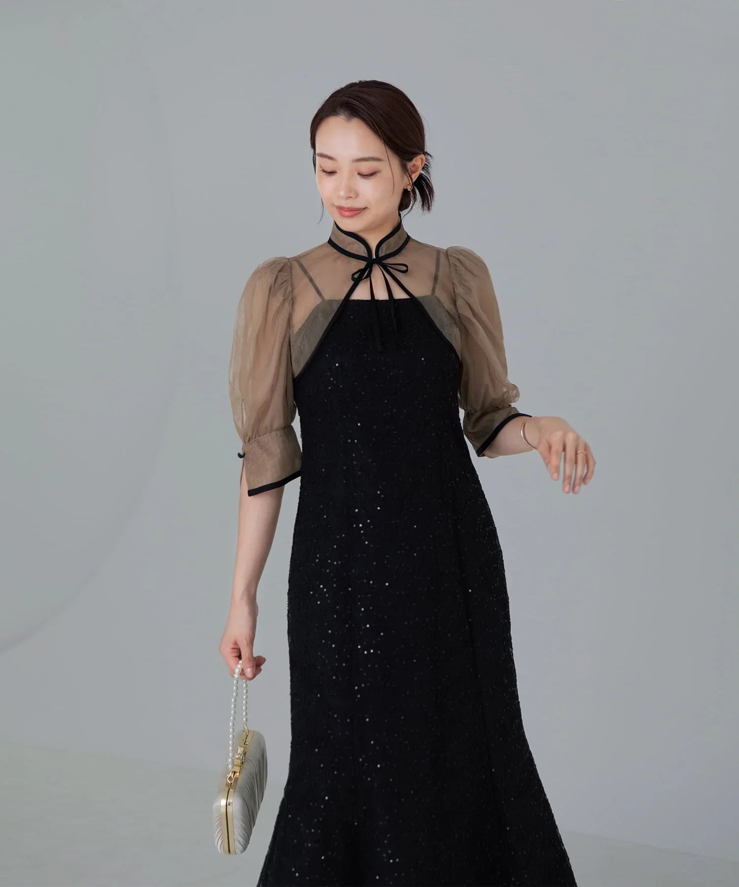 Leja/スパンコール刺繍マーメイドボレロ付きワンピースブラックS