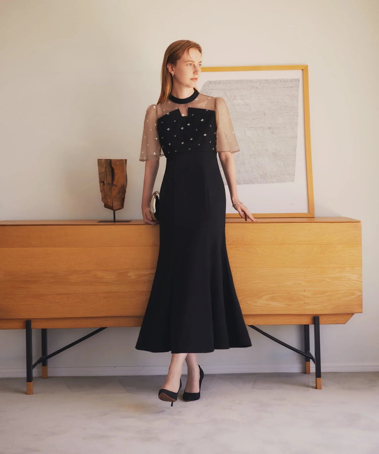 当日発送】花柄スパンコールチュールオーバーラップマーメイド