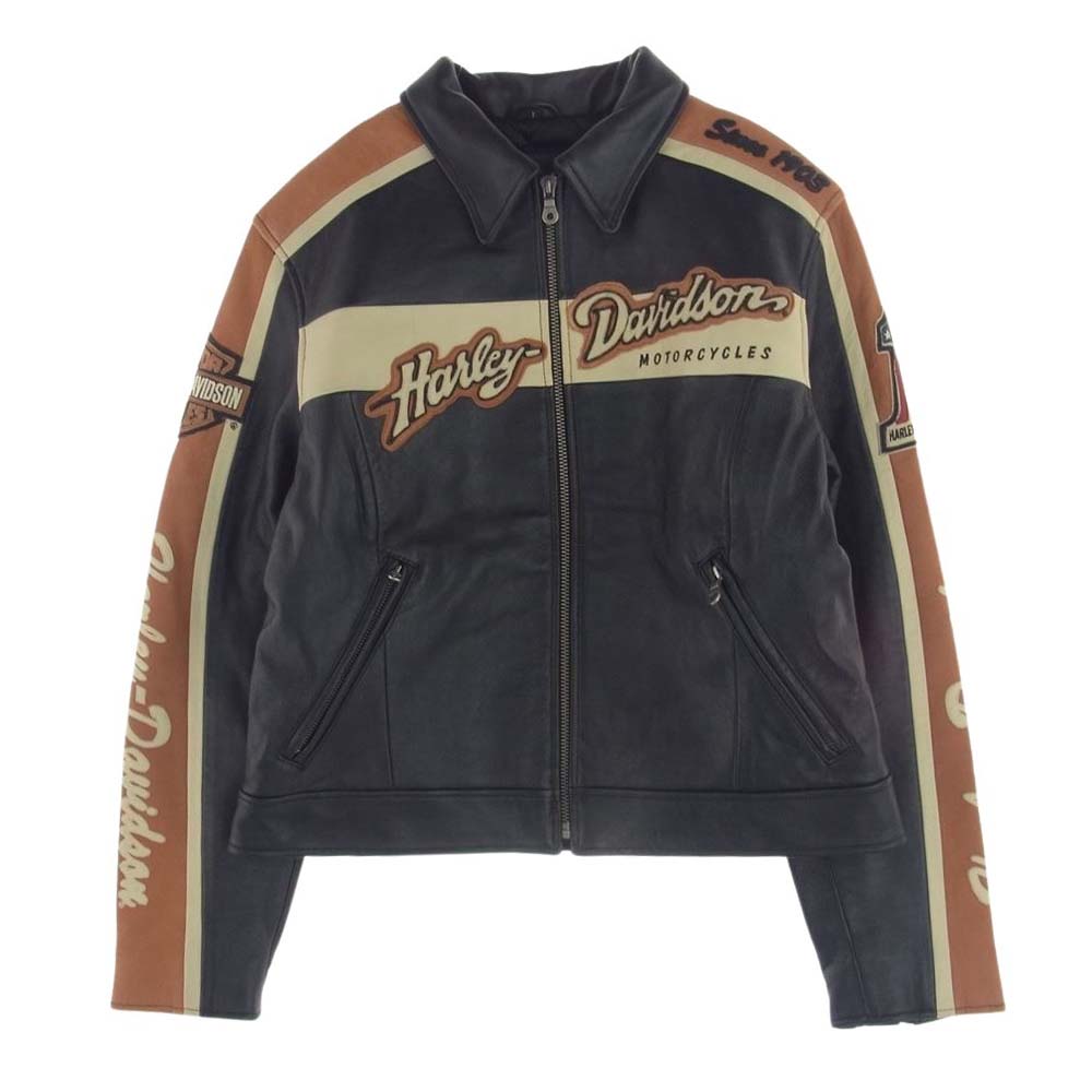 ハーレーダビットソンレザージャケットシングルライダースワッペン刺繍黒