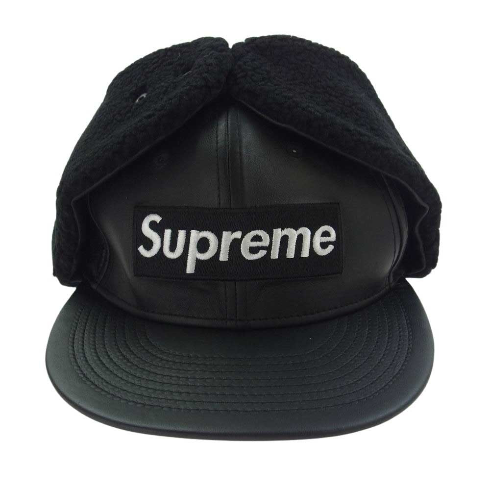 Supreme シュプリーム 22AW Leather Earflap Box Logo New Era Black