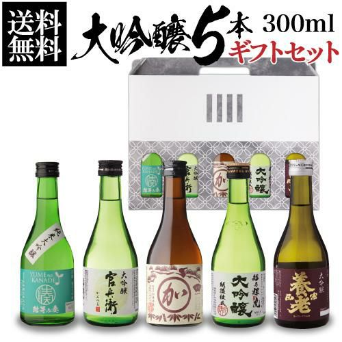 日本酒 タイプの違うミニボトル飲み比べ 300ml 5本 ギフトセット 送料