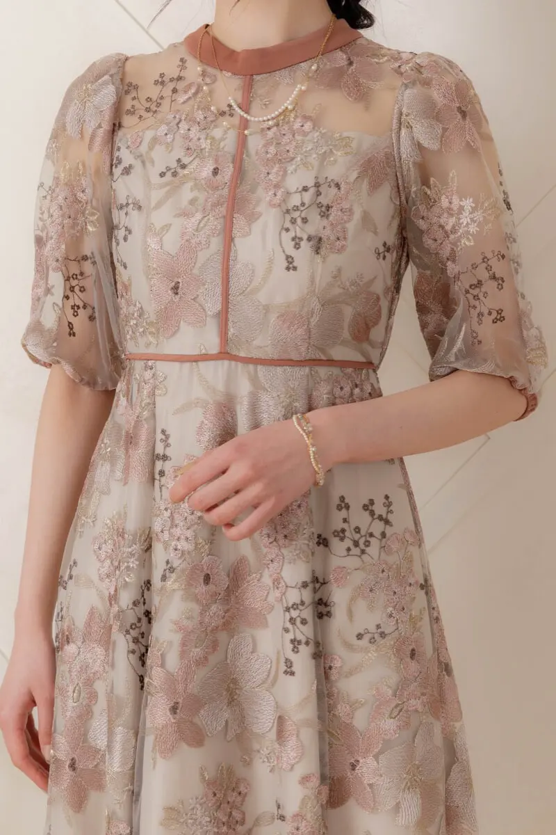 Dorry Doll フラワーエンブロイダリードレス ブラウン Mサイズ Dorry