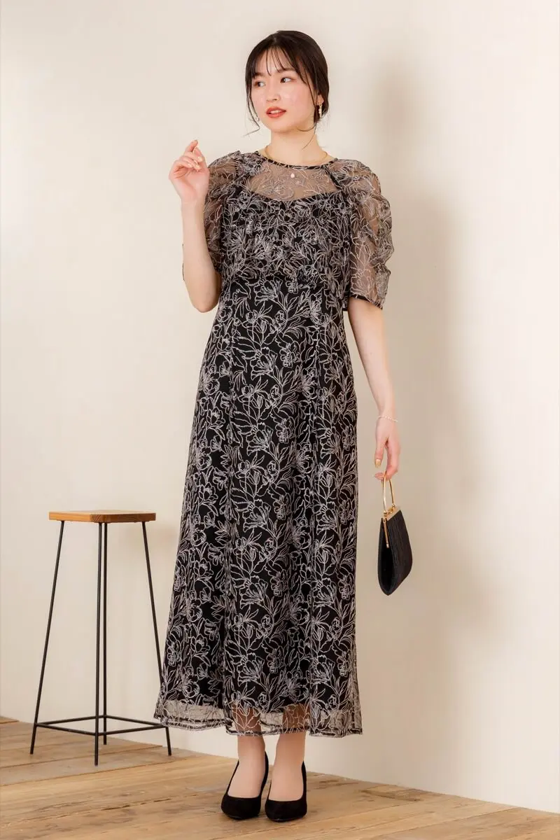 ブラックの総レースレイヤードドレス | LE' RURE | M | 結婚式