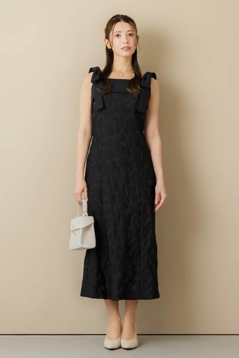 ブラックのショルダーリボンジャガードドレス | Dorry doll | M | 結婚