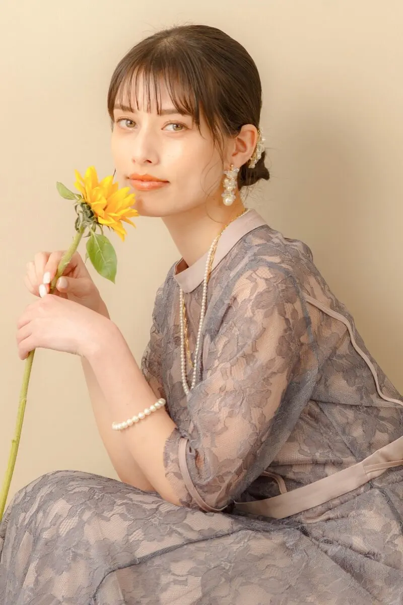 チャコールのラッセルレースパイピングドレス | Dorry doll | M | 結婚