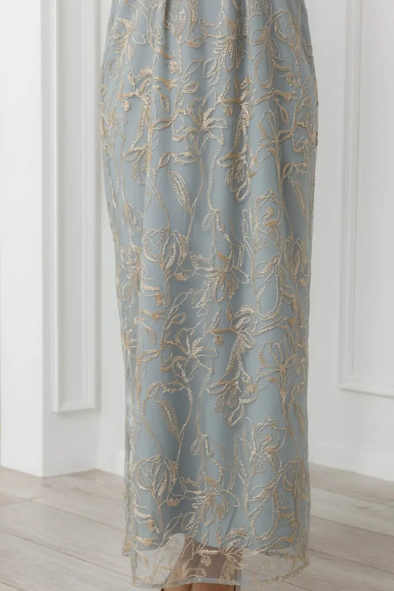 ブルーのフラッフィースリーブペンシルドレス | LE' RURE | M | 結婚式