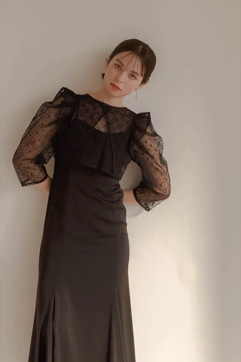 Dorry Doll ボレロレイヤーレースドレス ブラック 結婚式 お呼ばれ M