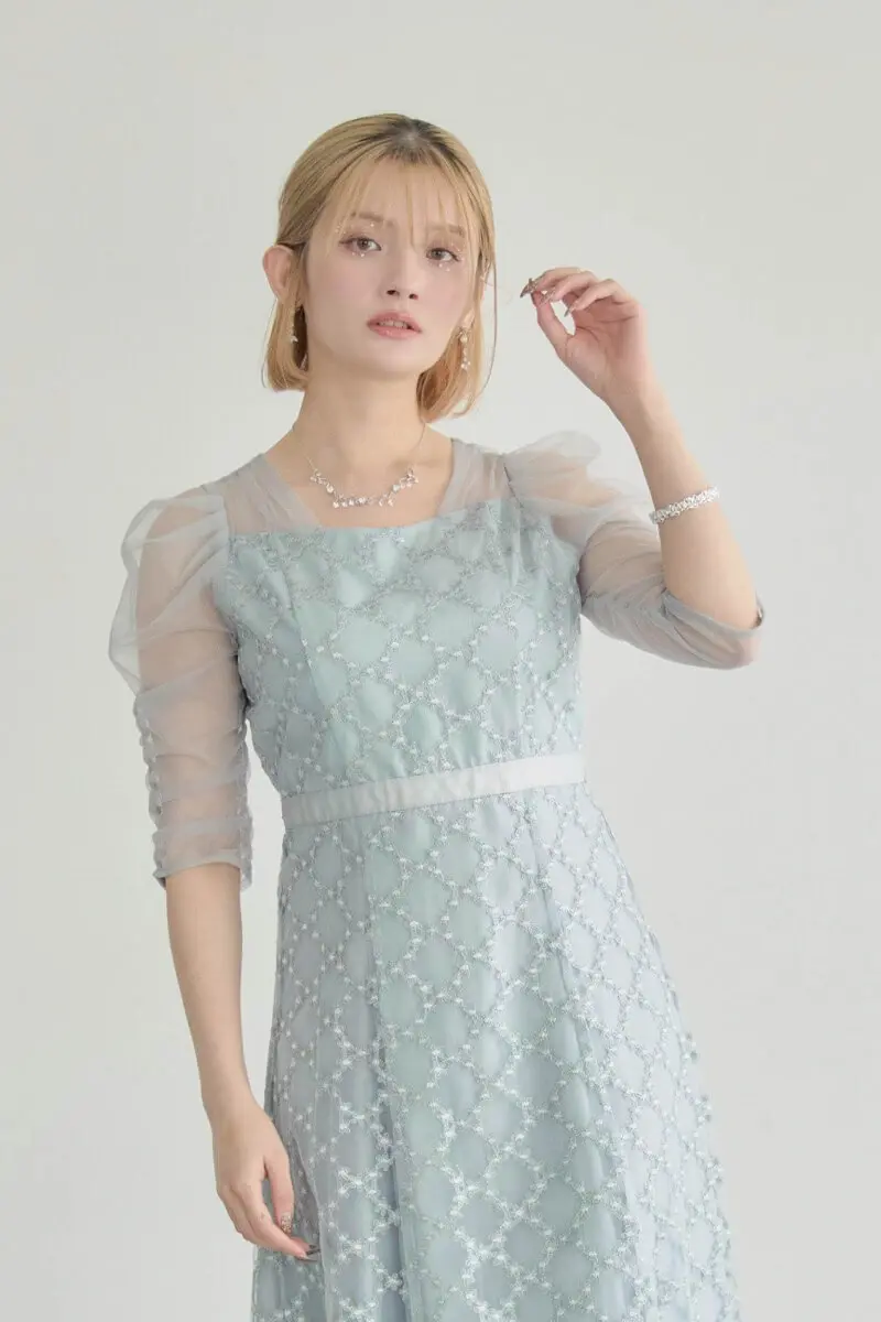 グレーのダイヤフラワーレースドレス | Dorry doll | M | 結婚式