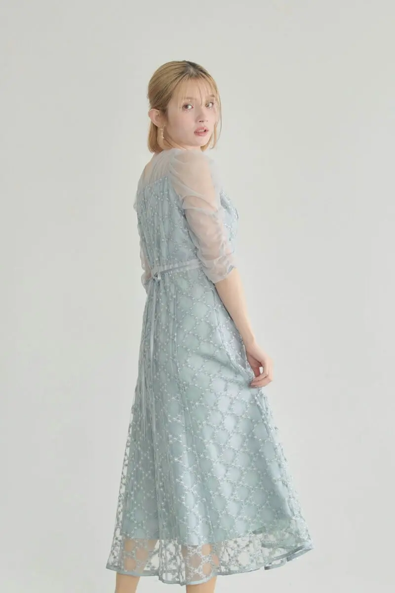 グレーのダイヤフラワーレースドレス | Dorry doll | M | 結婚式