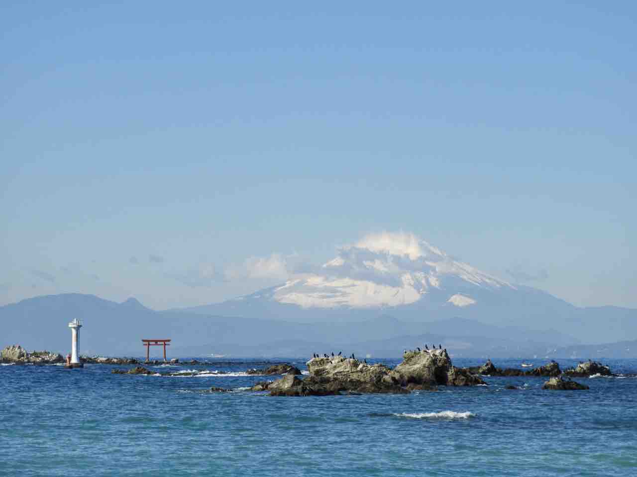葉山森戸神社前からの富士山曼荼羅図、裕次郎灯台湘南の海 葉山森戸