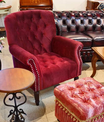 輸入家具 アームチェア シングルソファ ワインレッド ベルベット
