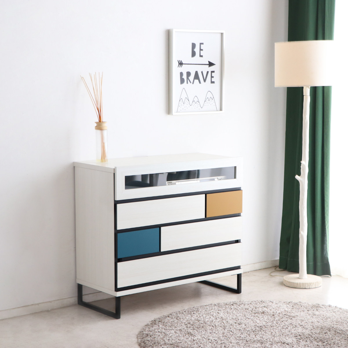 AVチェスト 4段 モダンデザイン 幾何学模様 幅88cm （ TVボード TV台